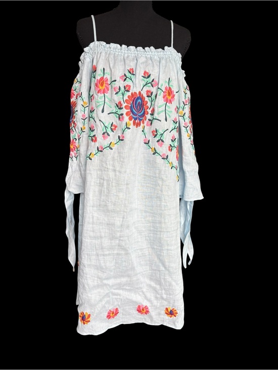 Philosophy Dresses & Skirts - Philosophy Light Blue 100% Linen Dress with Embroidery